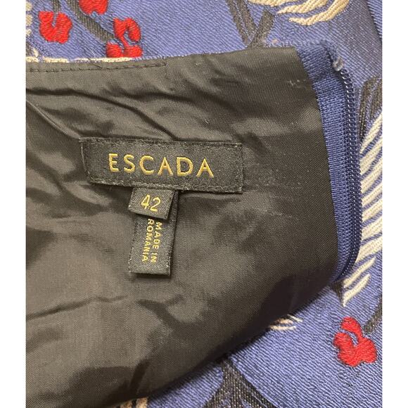 Escada Blue Red White Floral Silk Sheath Dress 42 US 12 SS Fitted Tulip Jacquard - Picture 9 of 12